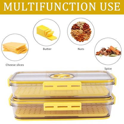 Cheese and Lunch Meat Container for Refrigerator with Drain Tray,Clear Deli Meat Storage Organizer, Airtight Bacon Keeper, Cold Cuts and Sandwich Meat Fridge Containers for Organizing-Yellow