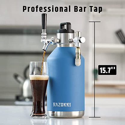 Razorri 128oz Stainless Steel Beer Growler, Double-Wall Vacuum Insulated Carbonated Keg with Professional Bar Tap and Pressurized CO2 Regulator, 1 Gallon, Ocean Blue - style: 128 OZ (1 Gal.)
