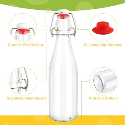 6 Pack 12 oz Swing Top Glass Bottles, 375 ML Flip Top Brewing Bottles with Airtight Stopper for Vanilla Extract, Kombucha, Beer, Kefir, Mead - size: 12oz