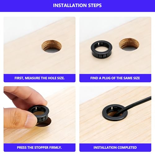 10 Pcs Cable Grommets, 1-3/4" (45 mm) Cable Snap Bushing Grommets, Black Snap Bushing Grommet Kit, Round Nylon Snap in Locking Electrical Wire Cord Grommet Set for Wiring Hose Tubing Knockout - size: 45mm