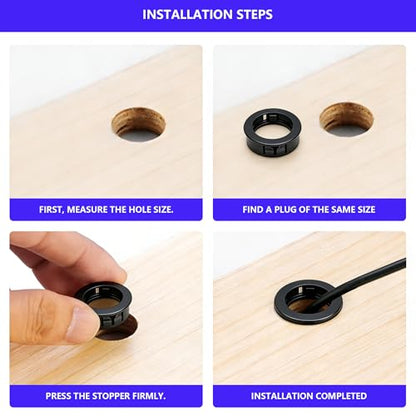 8 Pcs Cable Grommets, 2-3/8" (60 mm) Cable Snap Bushing Grommets, Black Snap Bushing Grommet Kit, Round Nylon Snap in Locking Electrical Wire Cord Grommet Set for Wiring Hose Tubing Knockout - size: 60mm