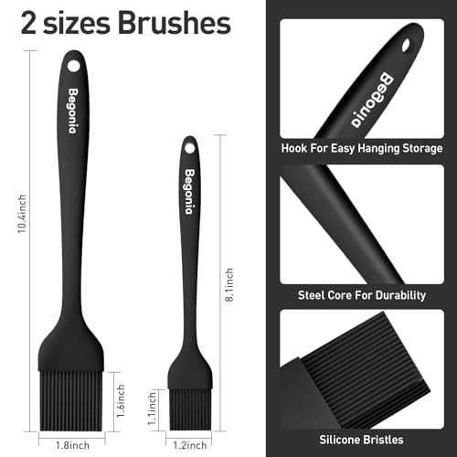 Pastry Brush-Begonia Silicone Basting Brush for Cooking,2pcs 10+8 in Heat Resistant Food Brushes for Baking, Grilling, Cooking and Spreading Oil (Black) - color: Black