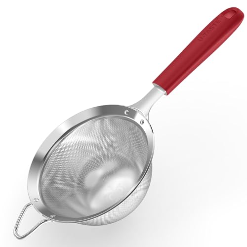 U-Taste Medium Fine Mesh Strainer: 18/8 Stainless Steel 4.73in 30 Mesh Kitchen Food Sieve with Sturdy Riveted Silicone Handle, Heavy Duty Deep Handheld Metal Colander for Rice, Quinoa, Flour (Red) - color: (4) Red, size: M-4.73in