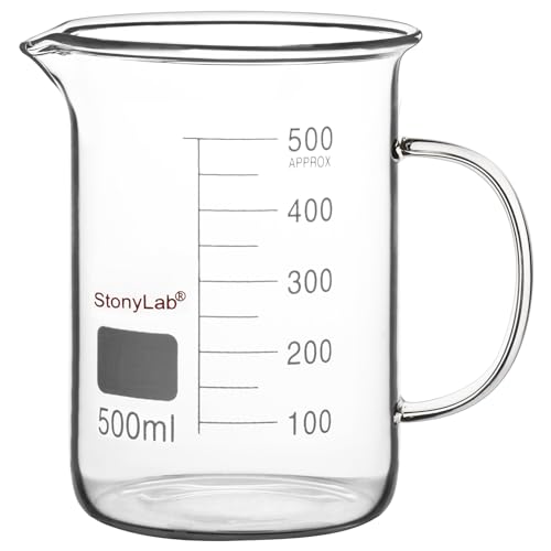 stonylab Glass Beaker with Handle, Borosilicate Glass Graduated Low Form Griffin Beaker with Handle and Pouring Spout, 500 ml - size: 500 ml