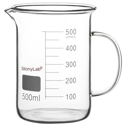 stonylab Glass Beaker with Handle, Borosilicate Glass Graduated Low Form Griffin Beaker with Handle and Pouring Spout, 500 ml - size: 500 ml