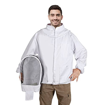 Beekeeping Jacket for Men Women,Polycotton Bee Jacket with Veil Hood,Beekeeper Jacket,Bee Keeper Suite Suitable for Professional Beekeepers and Beginners（XL） - size: X-Large
