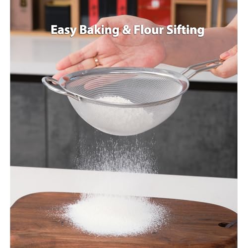 18/8 Stainless Steel Fine Mesh Strainer Skimmer - Heavy-Duty Food-Grade with Heat-Resistant Handle for Frying & Grease Straining, 7.1 inches - size: 18CM