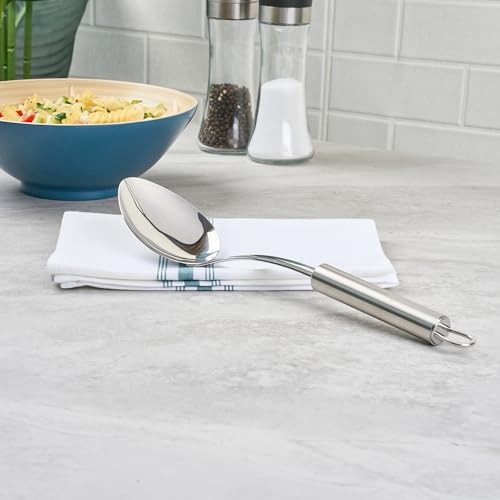 Restaurantware Stainless Steel Cooking Spoon - German Standard Metal Kitchen Spoon with Ergonomic Handle, Dishwasher Safe, Heat-Resistant - Heavy-Duty Serving Spoon For Mixing, Stirring - style: Steel Serving Spoon