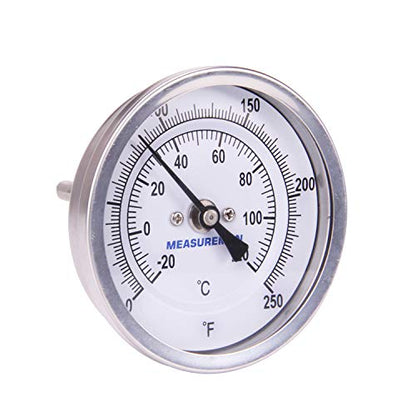 MEASUREMAN Fully Stainless Steel Pot, Kettle, Brewing Bimetal Thermometer, 3" Dial, 2-1/2" Stem, 0-250 deg F/-20-120 deg C, -1% Accuracy, Adjustable, 1/2" NPT Back Mount - size: 0-250 deg F/-20-120 deg C, style: 2-1/2" Stem
