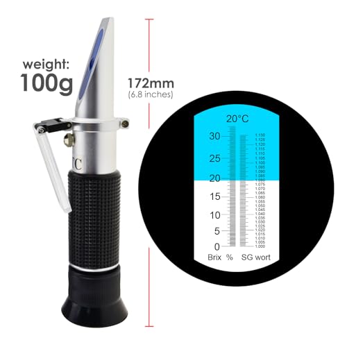 Dual Scale Optical Beer Refractometer Measures Brix & Wort Specific Gravity 0~32% Brix 1.000-1.130 SG with ATC for Brewing, Juices, Alcohol Content Analysis