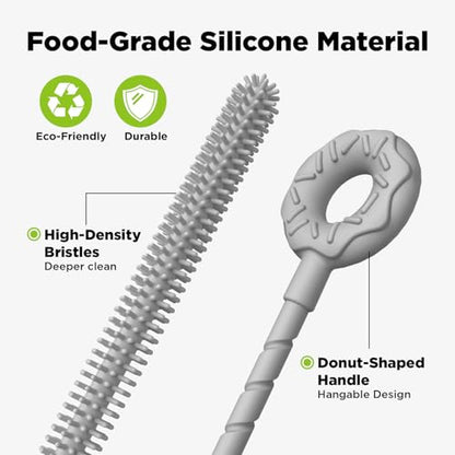 Silicone Straw Cleaner Brush, 2 Pcs Reusable Cleaning Brushes for Straws, 6mm&9mm, Gray - color: Gray