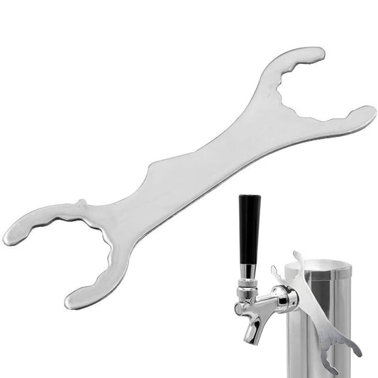 Stainless Steel Beer Faucet Wrench, Multi-Functional Kegerator Tool for Tap Tower & Coupler Nuts, Draft Beer Spanner with Dual-Size Openings for Home Brewing & Bar Maintenance (1)