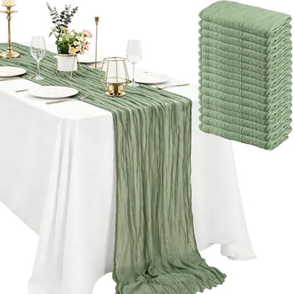 16 Pack Sage Green Cheesecloth Table Runner 10FT Boho Gauze Cheese Cloth Table Runner Long Rustic Sheer Table Runners for Wedding Bridal Baby Shower Birthday Party Table Decorations - style: Sage Green