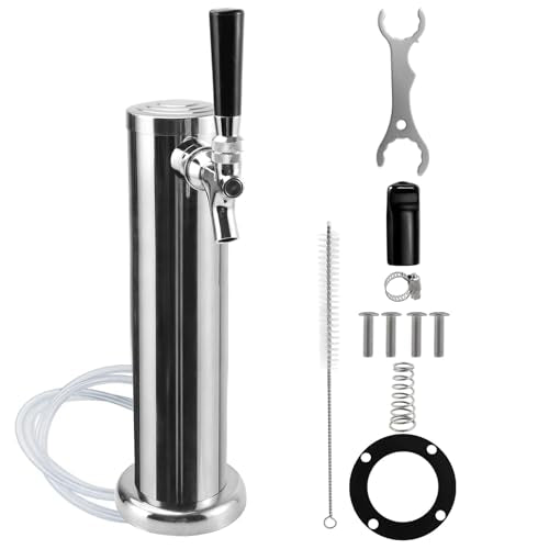 Kegerator Tower Single Faucet Beer Tower Beer Tap Beer Facet Tower Beer Tap Dispenser Stainless Steel Tower Brass Faucet Stainless Core Beer Tap Preassembled Line Keg Tower 3" Kegerator Tower for beer - size: Single Tap-Brass Faucets