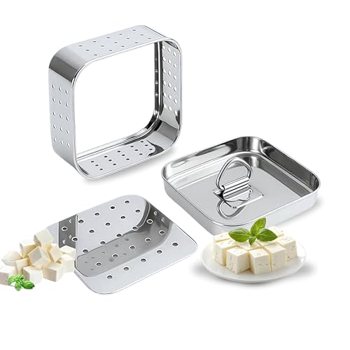 AaraVibe® Paneer Maker Steel | Paneer Maker | Paneer Maker Mould Press – 750ml (Large) Stainless Steel Square Press for Homemade Paneer, Tofu & Sprouts | 1 Year Warranty & Free Paneer Recipe eBook
