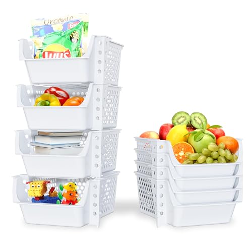Skywin Stackable Storage Bins Open Front for Pantry Storage, 4 Pack - White | Sturdy Plastic, Easy Stacking, Breathable & Open Front Design, Pantry Storage for Snacks, Toiletries, and Small Essentials - color: White