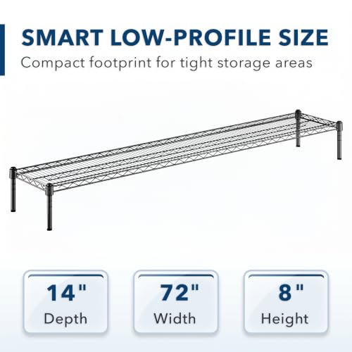Black Epoxy Wire Storage Shelf, Dunnage Rack, Commercial 1 Tier Small Shelf, 14" x 72" x 8", Heavy-Duty Metal, 600 lbs Capacity - color: Black, size: 14"D x 72"W x 8"H