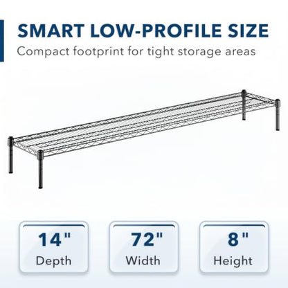 Black Epoxy Wire Storage Shelf, Dunnage Rack, Commercial 1 Tier Small Shelf, 14" x 72" x 8", Heavy-Duty Metal, 600 lbs Capacity - color: Black, size: 14"D x 72"W x 8"H