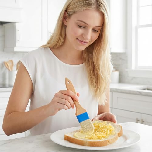 2 Pcs Pastry Brush for Cooking and Basting, Natural Boar Bristle Basting Brush with Heat Resistant Wooden Handle, Food Grade Butter Brushes for Cooking, Baking, Butter, Egg Wash, Oil, Sauce, Marinade