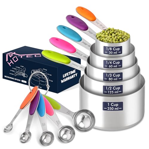 HOTEC 10-Pack Measuring Cups &Spoons Set, Kitchen Gadagets Cooking Baking, Measuring Spoons, Heavy Duty & Dishwasher Safe for Dry and Liquid Ingredients, Multicolor - color: Multicolor