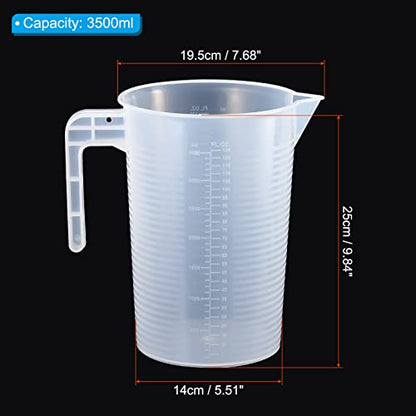 PATIKIL Graduated Beaker, 3500ml PP Plastic Liquid Measuring Cup Double Sided Graduations with Handle Lid and Spout for Lab Kitchen Home - size: 3500ml