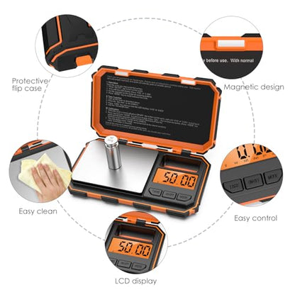 Digital Gram Scale, 200g x 0.01g Pocket Scale, Mini 6 Units Jewelry Scale with LCD Display, Tare Function for Food, Jewelry, Coin, Coffee,with 50g Calibration Weight(Battery Included) - size: 200g/0.01g