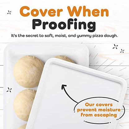 GSM Brands Pizza Dough Proofing Box - Stackable Commercial Quality Trays with Covers (17.25 x 13 Inches) - 2 Trays and 2 Covers