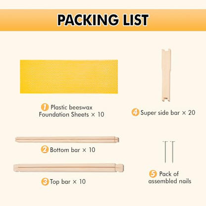 POLLIBEE Medium or Super Bee Hive Frames and Wax Foundations,10 Pack Honey Bee Frames with Beeswax Coated Food Grade Foundation Sheets, Beekeeping Supplies,6-1/4-Inch (Yellow) - size: Medium Yellow