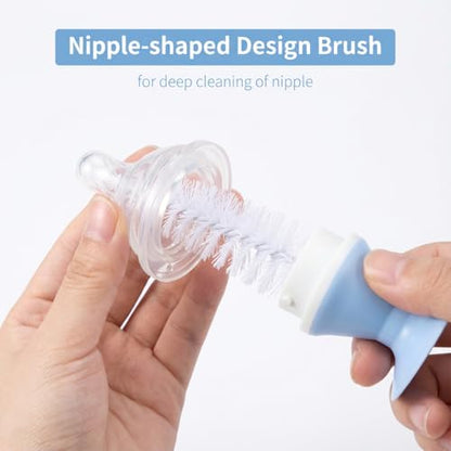 Ariseno 5-in-1 Baby Bottle Brush Set, Including Nylon and Silicone Bottle Brush, Bottle Cap, Straw and Nipple Cleaner, BPA-Free (Blue) - color: Blue-nylon Silicone