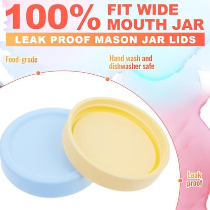 Teenyyou 6 Pcs Silicone Wide Mouth Lids Mason Jar Lids Thickened Leak Proof Lid for 86 mm All Wide Mouth Mason Jars, Reusable Large Canning Jar Caps(Macaron) - color: Macaron, size: 86 mm