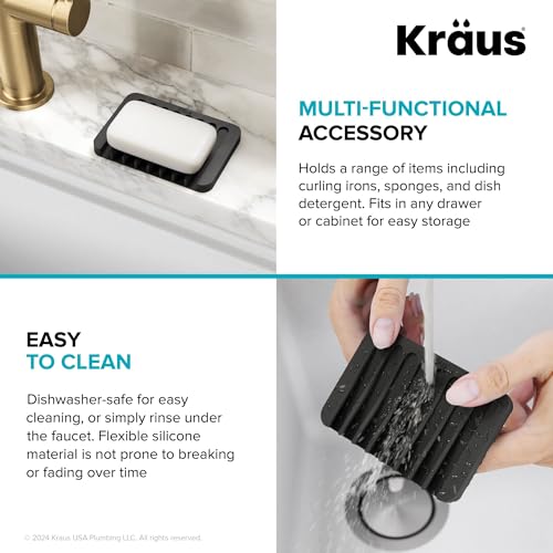 Kraus Self-Draining Silicone Dish Drying Mat and Silicone Soap Dish Holder for Bathroom or Kitchen Counter in Dark Grey, KDM-10-05DG - color: Dark Grey, style: Drying Mat & Soap Holder