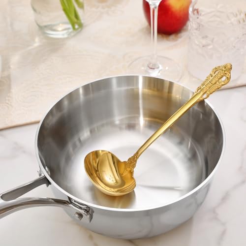 KEAWELL Premium 7.5 inch Luxury Gravy Ladle, 18/10 Stainless Steel, Small Gravy Spoon for Home. Solid and Sturdy, Dishwasher Safe. (1, Gold) - color: Gold