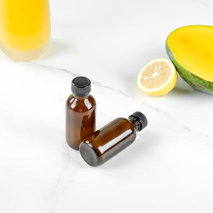 Restaurantware Vetri 2 Ounce Boston Glass Bottles, 48 Sample Bottles With Black Phenolic Caps - Dishwashable, Round, Amber Glass Bottle, For Potion, Juice, Ginger Shots, Whiskey, Liquids - color: Amber, size: 2 oz