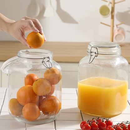 novelinks 2 Pack 1 Gallon Square Super Wide Mouth Glass Storage Jars with Airtight Glass Lids, Mason Jars with Stainless Steel Handle,Clear Glass Storage Container for Fermenting, Pickling, Canning - color: Glass Lid
