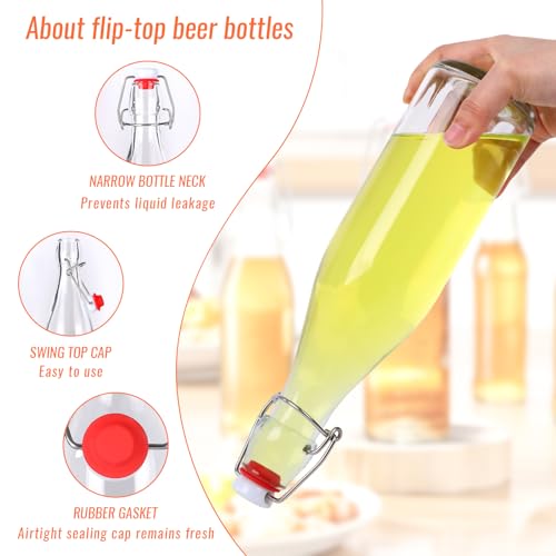 Swing Top Glass Bottles 16oz 10Pack, Reusable Glass Bottle with Stopper for Kombucha, Home Brewing,Vanilla Extract, Beer(480ml, Set of 10)