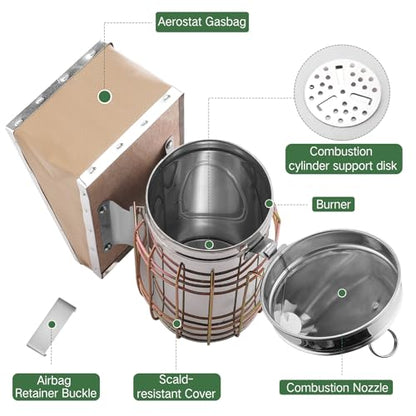 Nuogo 2 Pcs Bee Hive Smokers Stainless Steel Bee Smokers 11.4 Inch Beekeeping Smoker Durable Bellow & Heat Beehive Equipment with Heat Chamber Mounting Hook, Compatible with Smoker Pellets
