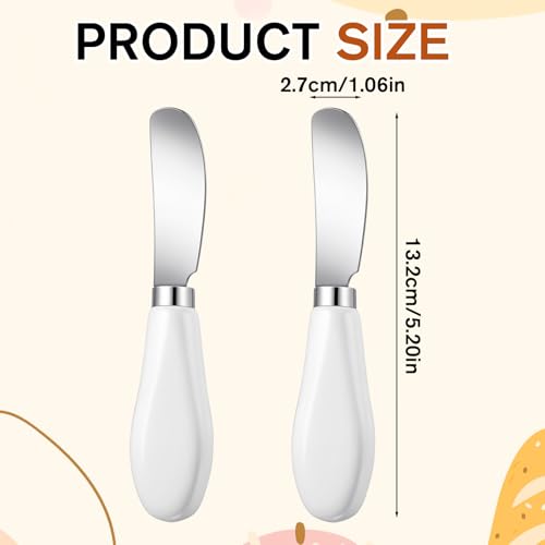 2 Pack Stainless Steel Butter Knife Spreader Knife Small Butter Knife Multipurpose Cheese Spreader with White Porcelain Handle for Kitchen Restaurant Party Kitchen Gadgets Cream Cheese Jam Pastry