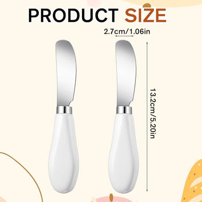 2 Pack Stainless Steel Butter Knife Spreader Knife Small Butter Knife Multipurpose Cheese Spreader with White Porcelain Handle for Kitchen Restaurant Party Kitchen Gadgets Cream Cheese Jam Pastry
