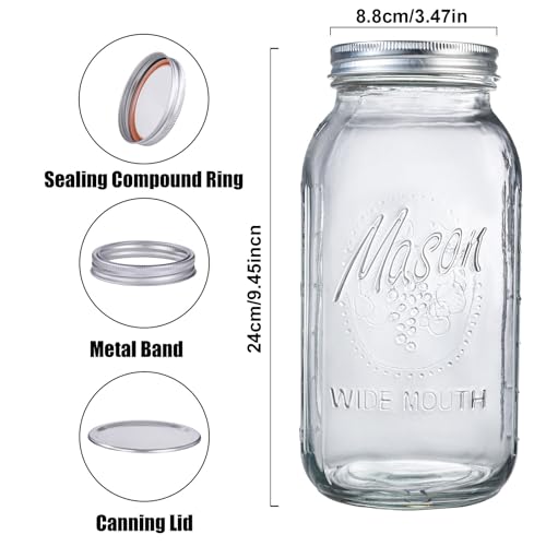 WELLIFE 6 Pack 64oz Wide Mouth Mason Jars,Half Gallon Mason Jar for Pickling, Canning, Fermenting and Food Storage, Microwave & Dishwasher Safe - color: Clear Mason Jars 64oz-6Pcs