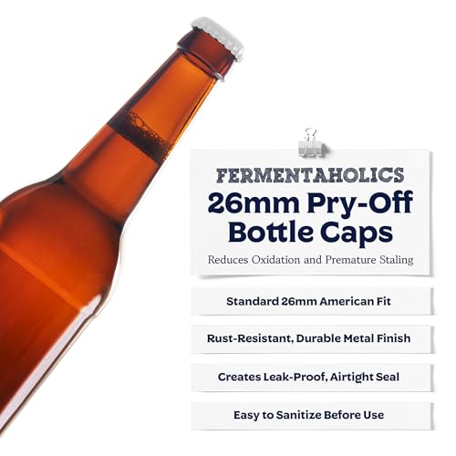 Fermentaholics White Beer Bottle Caps - 144 Count Oxygen Absorbing Bottle Lids – 26mm Crown Caps for Homebrewing Beer, Cider, Soda, DIY Crafts and more – Fits Standard American Pry-Off Bottles