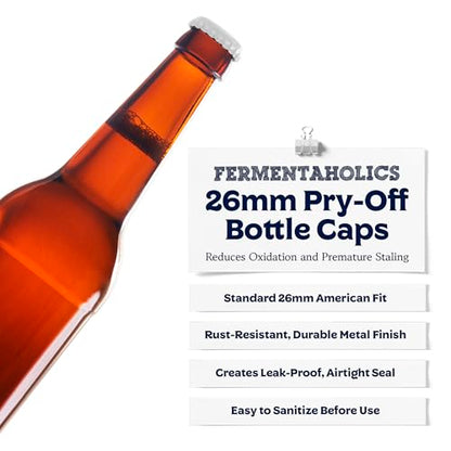 Fermentaholics White Beer Bottle Caps - 144 Count Oxygen Absorbing Bottle Lids – 26mm Crown Caps for Homebrewing Beer, Cider, Soda, DIY Crafts and more – Fits Standard American Pry-Off Bottles