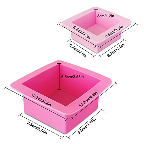 3 Pcs Non-Stick Square Baking Silicone Molds, Quick Release Bread Pan Bakeware Tray for Cheese Cake Tier Cake Handmade Toast Mold Bread Mould Soap Mold - Rose Red, Pink