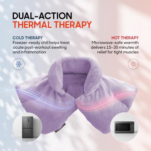 Sharper Image Heated Neck & Shoulder Wrap - Microwavable Warm & Cooling Plush Pad, Scented Aromatherapy (100% Natural Lavender & Herb Spa Blend), Pain Tension Headache Relief Therapy, Gift for Women - color: Lavender