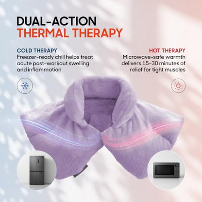 Sharper Image Heated Neck & Shoulder Wrap - Microwavable Warm & Cooling Plush Pad, Scented Aromatherapy (100% Natural Lavender & Herb Spa Blend), Pain Tension Headache Relief Therapy, Gift for Women - color: Lavender