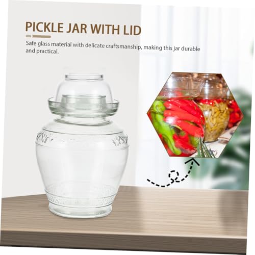 Airtight Glass Pickle Jar 5lb Large Capacity Fermentation Crock with Water-sealed Lid Set Including Inner Cover, Brush, and Tongs for Home Kimchi and Sauerkraut Storage