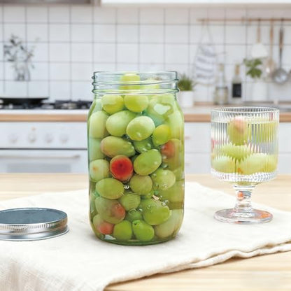 Flrolove Wide Mouth Mason Jars 32 oz, Canning Jars Wide Mouth 6 Pack | Large Mason Jars, Glass Jars with Airtight Lid for Food Storage, Pickling, Preserving, Meal Prep, Jam, Honey, Jelly, Oats