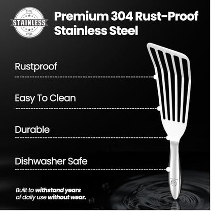 Gourmet Easy Fish Spatula Set, Ultra-Thin Edge for Easy Turning & Flipping | Stainless Steel, Kids Friendly, Ergonomic Non-Slip Grip for Secure Control, Versatile Use, Dishwasher Safe, 5-Year Warranty - color: Original