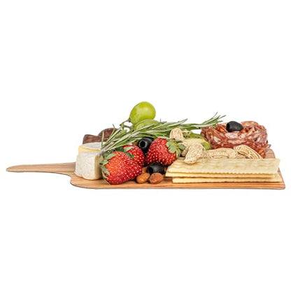 Restaurantware Cater Tek 11.8 x 7 Inch Charcuterie Boards 10 Faux Wood Cheese Boards - WIth Handle Stackable Paper Cardboard Charcuterie Boards Disposable For Serving At Catered Events