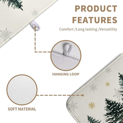 Winter Forest Dish Drying Mat Winter Snowflake Large Kitchen Mats Dish Drying Pad Christmas Tree Absorbent Dish Dryer Mat for Kitchen Countertops Microfiber Drainer Pad Dish Drying Mats (18x24 in)