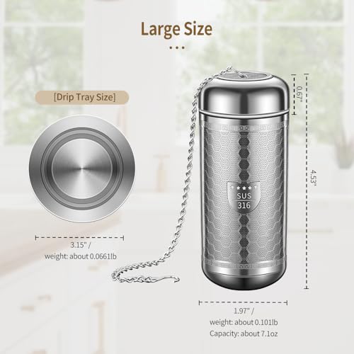 Tea Strainers for Loose Tea, Extra Fine Mesh Tea Infuser, 316 Stainless Steel & Updated Slim Threaded Lid, Loose Leaf Tea Steeper for Black Tea, Rooibos, etc (1 Pack - Large) - size: Large